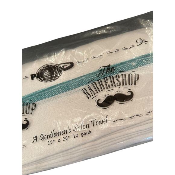 The BarberShop Lot of 17 Gentlemans Salon Towels 15" x 26" White Teal - Picture 3 of 5